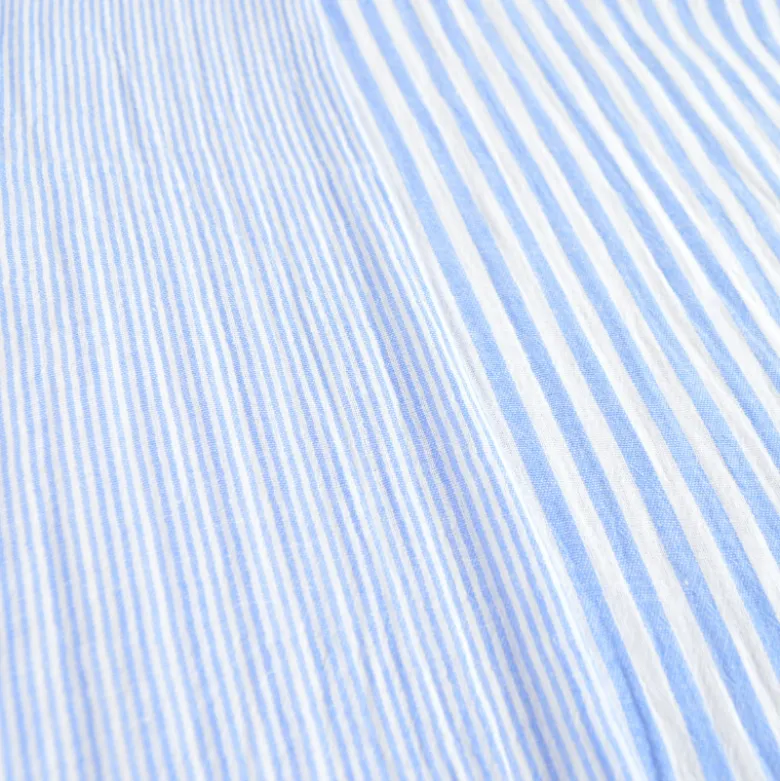 Tissu Double gaze réversible à rayures Azur et blanc - OEKO TEX