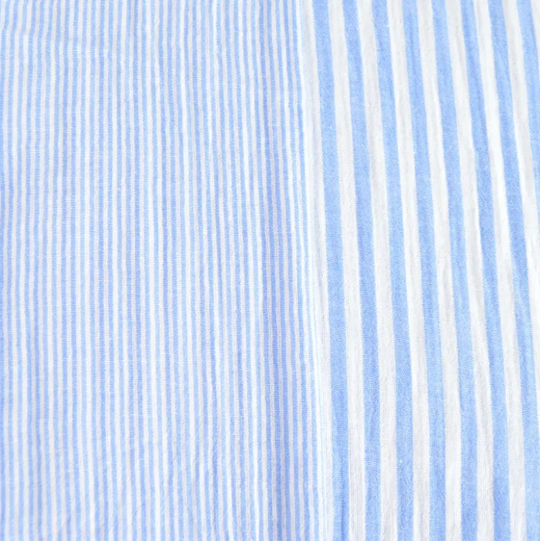 Tissu Double gaze réversible à rayures Azur et blanc - OEKO TEX