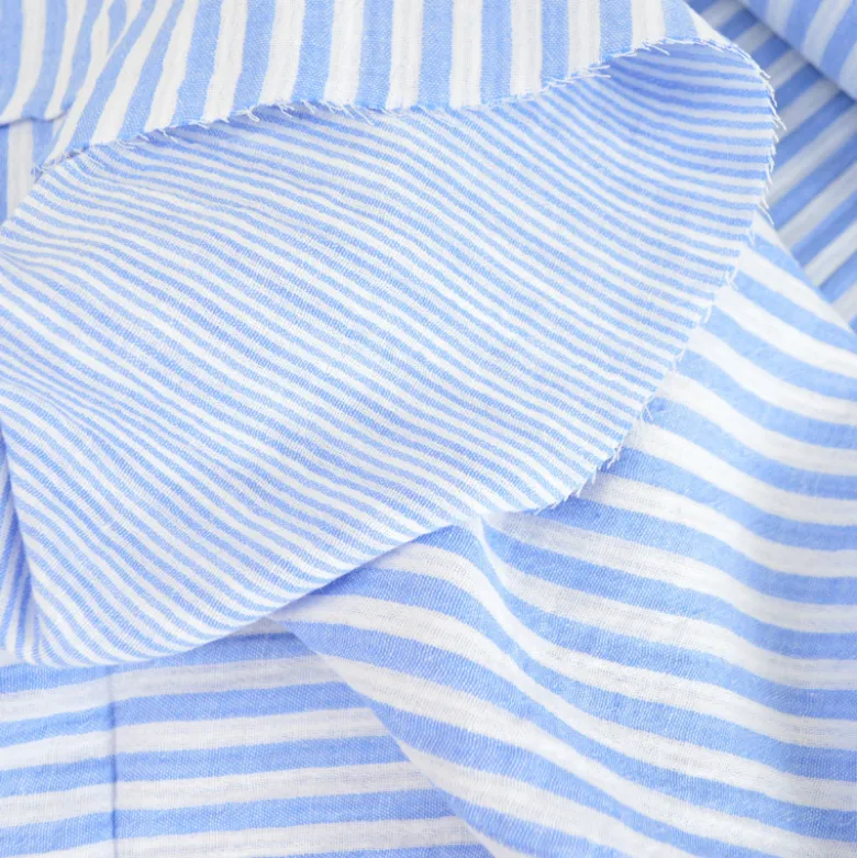 Tissu Double gaze réversible à rayures Azur et blanc - OEKO TEX