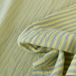 Tissu Double gaze réversible à rayures Baltique et Lemon - OEKO TEX