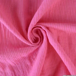 Tissu Double gaze réversible à rayures Rose bonbon et Hibiscus - OEKO TEX