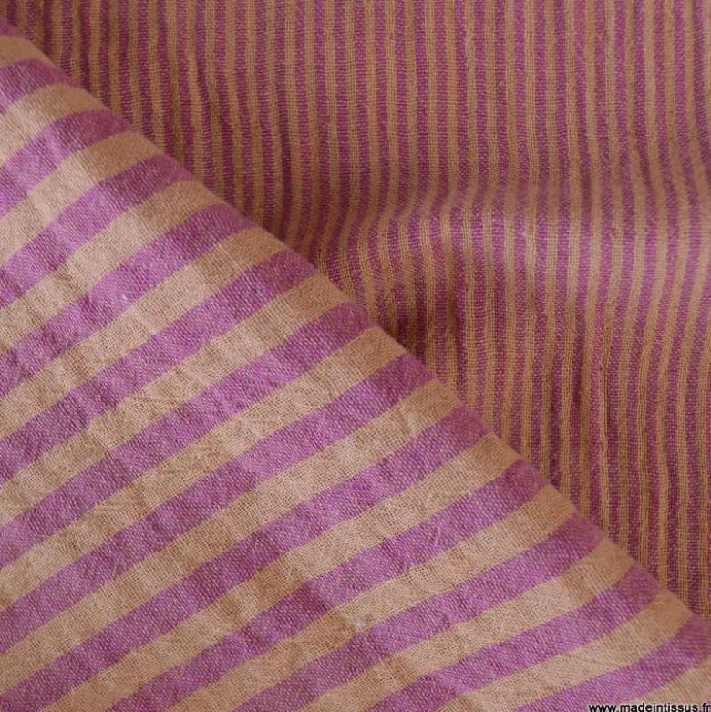 Tissu Double gaze réversible à rayures Cassonade et Dahlia - OEKO TEX