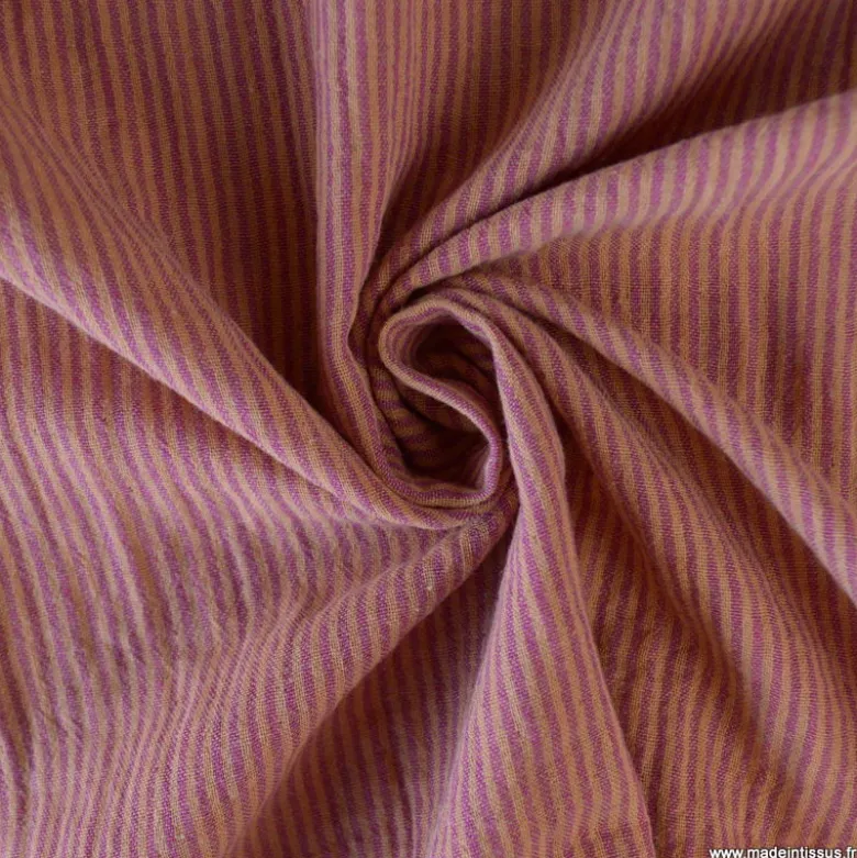 Tissu Double gaze réversible à rayures Cassonade et Dahlia - OEKO TEX