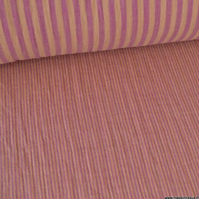 Tissu Double gaze réversible à rayures Cassonade et Dahlia - OEKO TEX