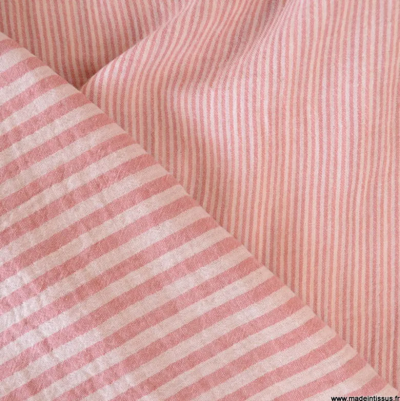 Tissu Double gaze réversible à rayures Skin et Paprika - OEKO TEX