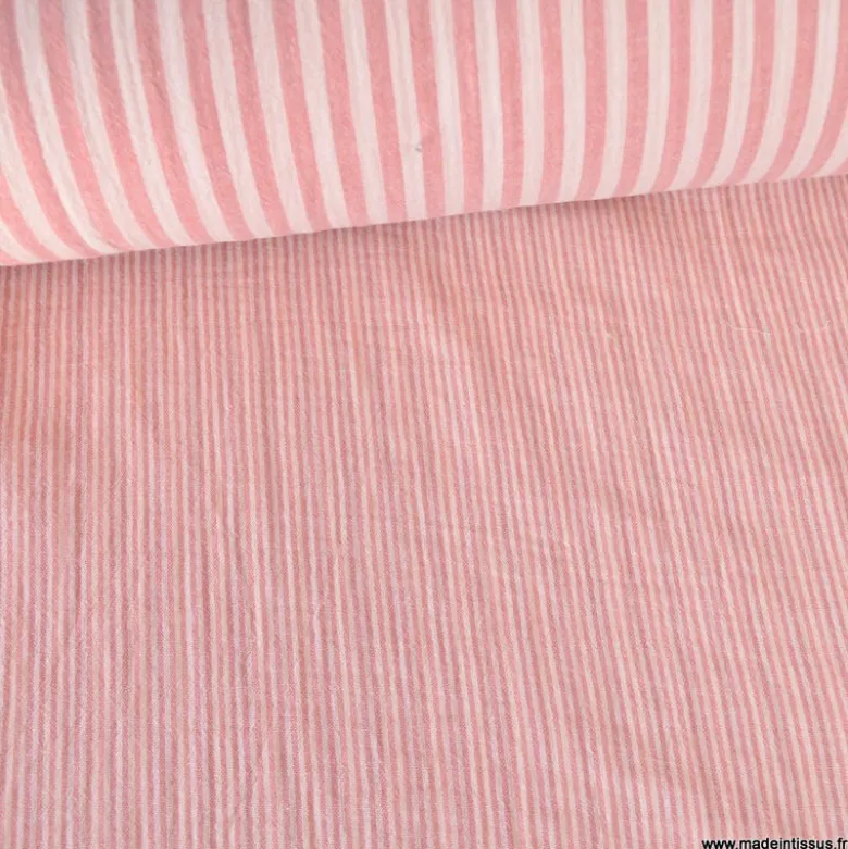 Tissu Double gaze réversible à rayures Skin et Paprika - OEKO TEX