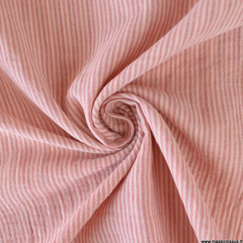 Tissu Double gaze réversible à rayures Skin et Paprika - OEKO TEX