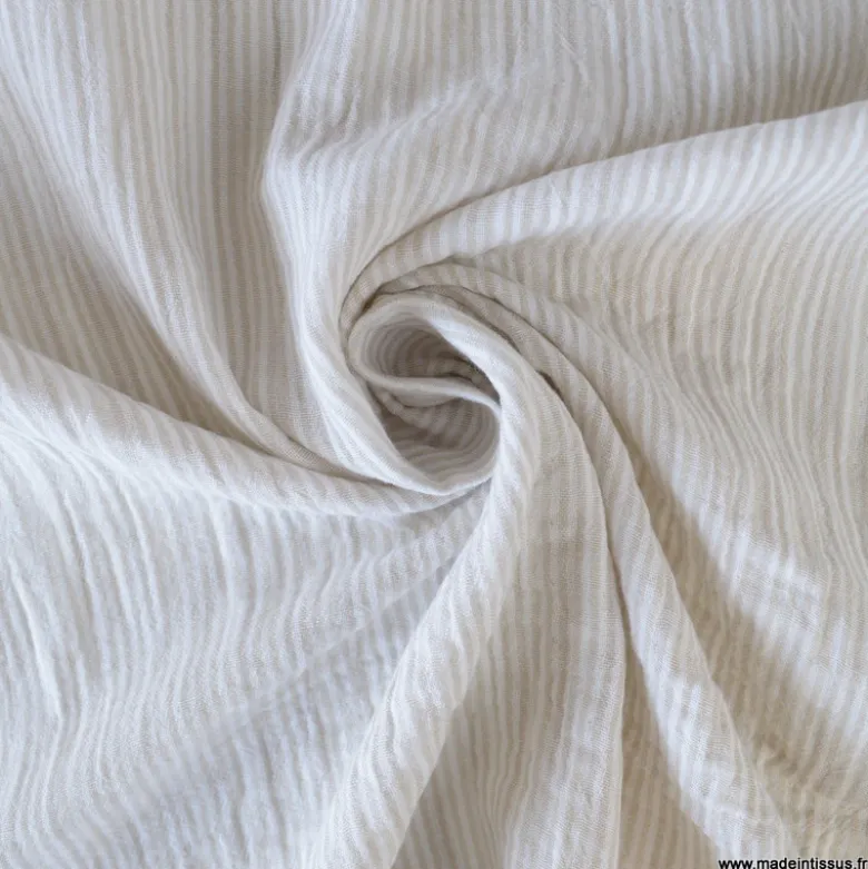 Tissu Double gaze réversible à rayures Galet - OEKO TEX