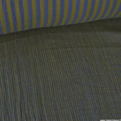 Tissu Double gaze réversible à rayures Bronze et Cobalt - OEKO TEX