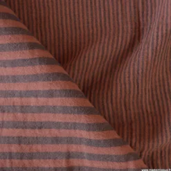 Tissu Double gaze réversible à rayures Charbon et Toffee - OEKO TEX