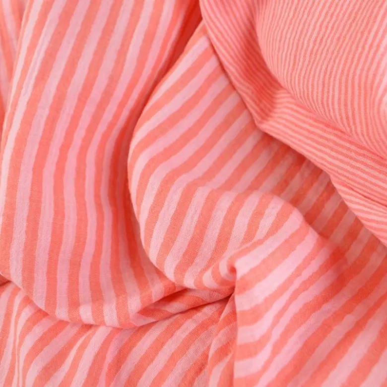 Tissu Double gaze réversible à rayures Rose et cerise - OEKO TEX