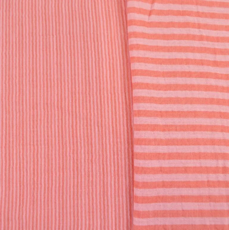 Tissu Double gaze réversible à rayures Rose et cerise - OEKO TEX