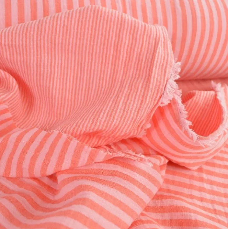 Tissu Double gaze réversible à rayures Rose et cerise - OEKO TEX