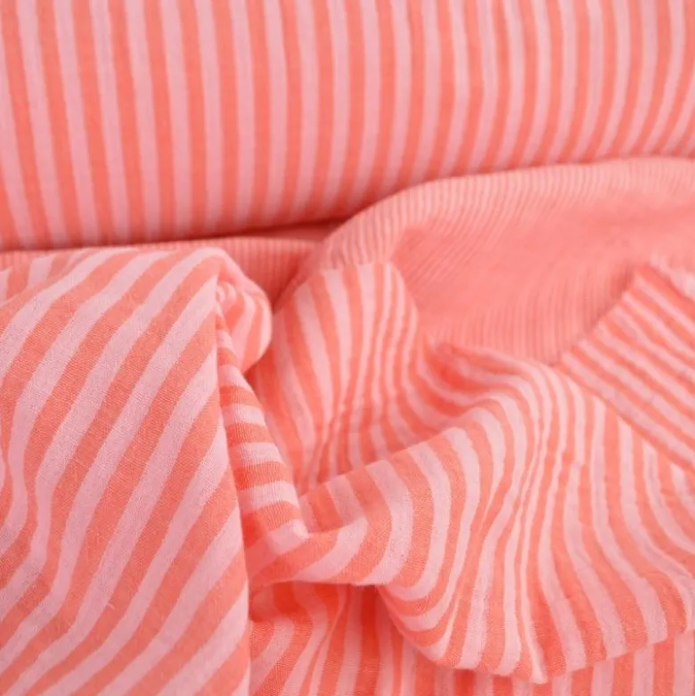Tissu Double gaze réversible à rayures Rose et cerise - OEKO TEX