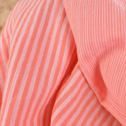Tissu Double gaze réversible à rayures Rose et cerise - OEKO TEX