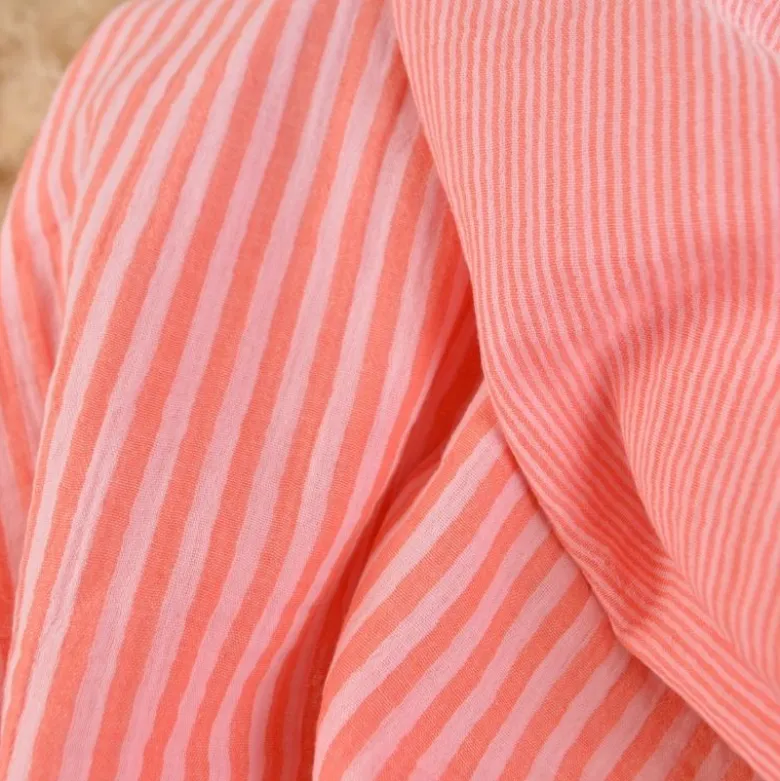 Tissu Double gaze réversible à rayures Rose et cerise - OEKO TEX
