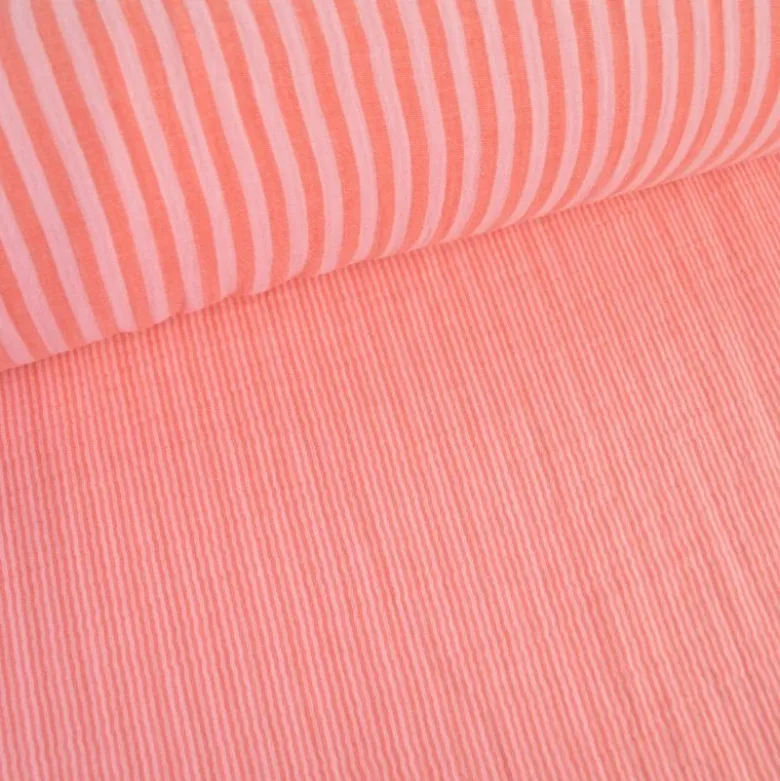 Tissu Double gaze réversible à rayures Rose et cerise - OEKO TEX