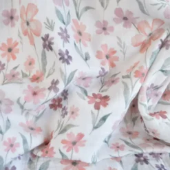 Tissu double gaze Séraphin motif fleurs fond blanc - OEKO TEX