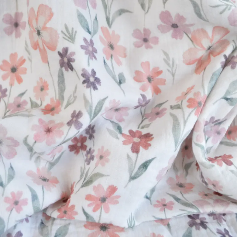 Tissu double gaze Séraphin motif fleurs fond blanc - OEKO TEX