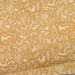 Tissu Double gaze Tolly motif animaux et feuillage fond Camel - OEKO TEX