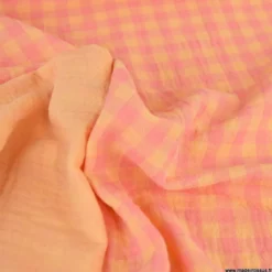 Tissu Double gaze Vichy réversible Sorbet et Melon - OEKO TEX