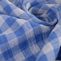 Tissu Double gaze Vichy réversible Azur et blanc cassé - OEKO TEX