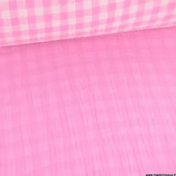 Tissu Double gaze Vichy réversible Bonbon et blanc cassé - OEKO TEX