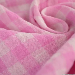 Tissu Double gaze Vichy réversible Bonbon et blanc cassé - OEKO TEX