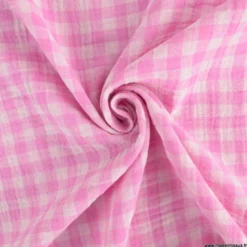 Tissu Double gaze Vichy réversible Bonbon et blanc cassé - OEKO TEX