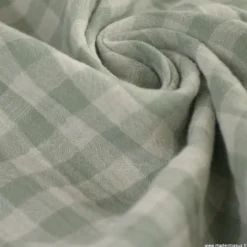 Tissu Double gaze Vichy réversible Vert de gris et blanc cassé - OEKO TEX