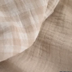 Tissu Double gaze Vichy réversible Galet et blanc cassé - OEKO TEX