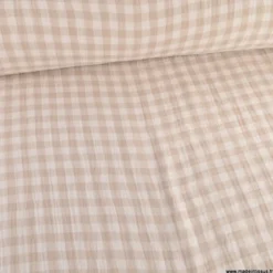 Tissu Double gaze Vichy réversible Galet et blanc cassé - OEKO TEX