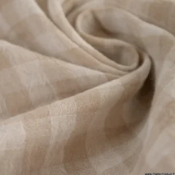 Tissu Double gaze Vichy réversible Galet et blanc cassé - OEKO TEX