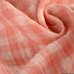 Tissu Double gaze Vichy réversible Barbapapa et blanc cassé - OEKO TEX