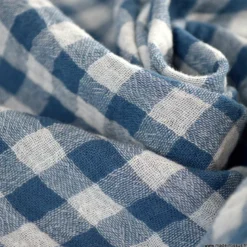 Tissu Double gaze Vichy réversible Pierre bleue et blanc cassé - OEKO TEX