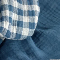 Tissu Double gaze Vichy réversible Pierre bleue et blanc cassé - OEKO TEX