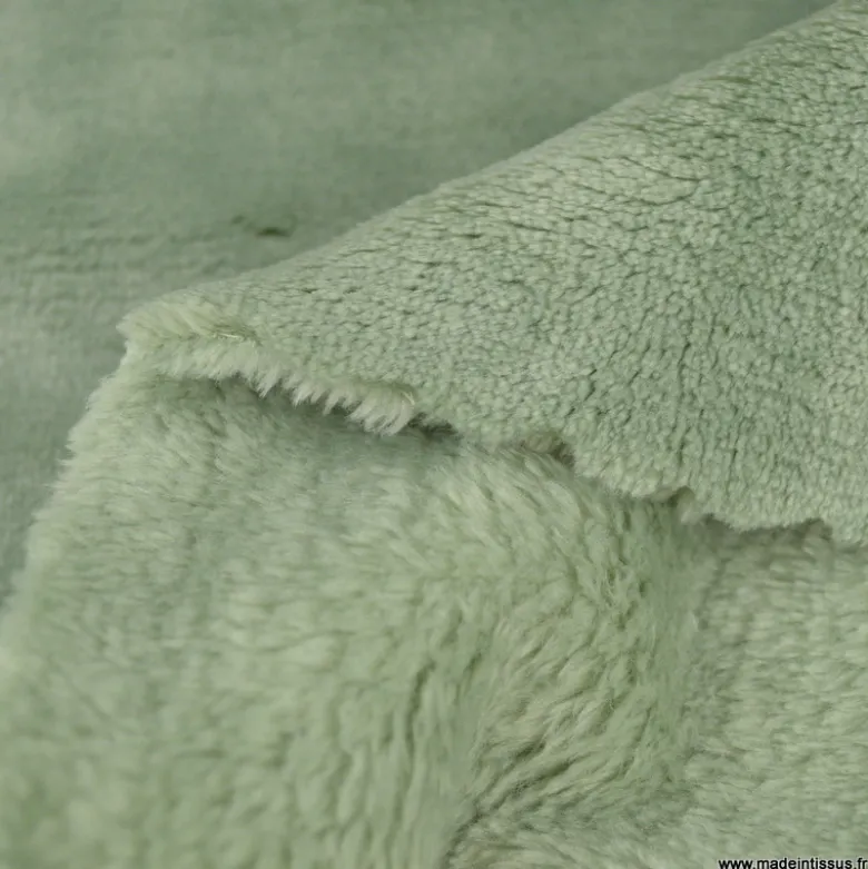 Tissu doudou ultra doux, lourd coloris vert Lichen - oeko tex