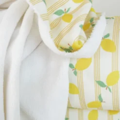Tissu Eponge de coton monoface Lime motif citrons fond écru