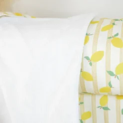 Tissu Eponge de coton monoface Lime motif citrons fond écru