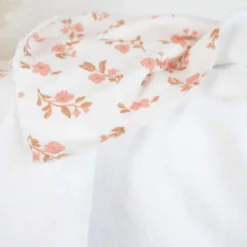 Tissu Eponge de coton monoface Alina motif fleurs fond écru