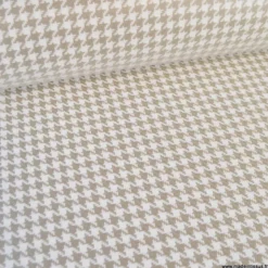 Tissu extérieur etanche polypro pied de poule beige et blanc