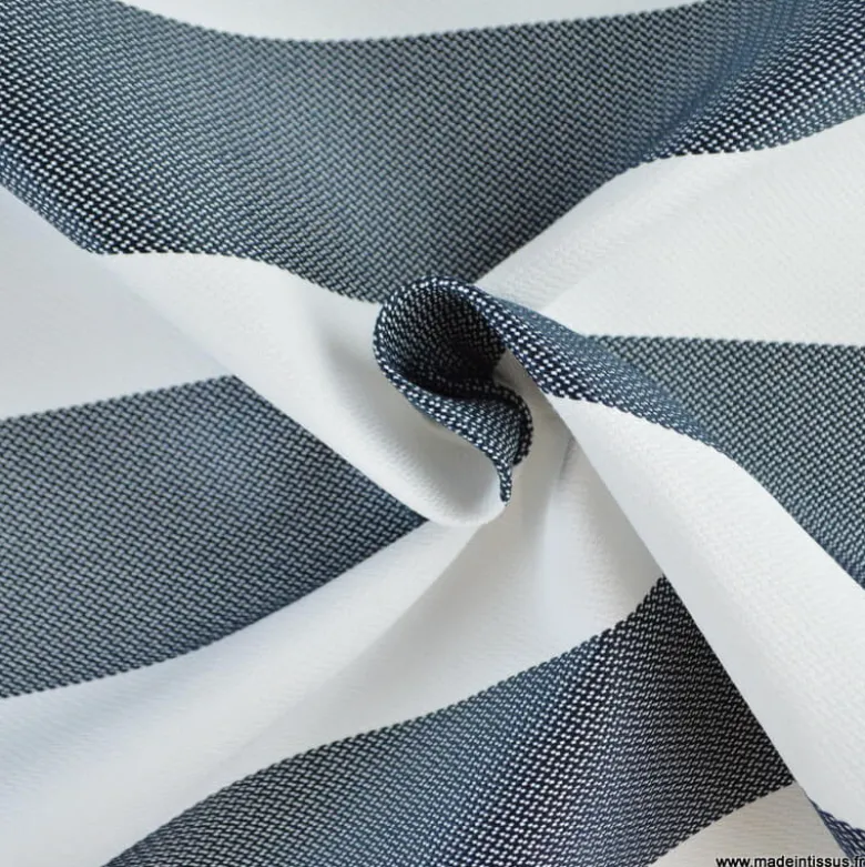Tissu extérieur rayé Ponant bleu – Déperlant & résistant UV - Grande largeur