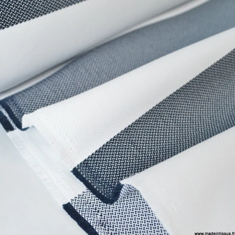 Tissu extérieur rayé Ponant bleu – Déperlant & résistant UV - Grande largeur