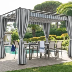 Tissu extérieur rayé Ponant Gris – Déperlant & résistant UV - Grande largeur
