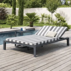 Tissu extérieur rayé Ponant Gris – Déperlant & résistant UV - Grande largeur