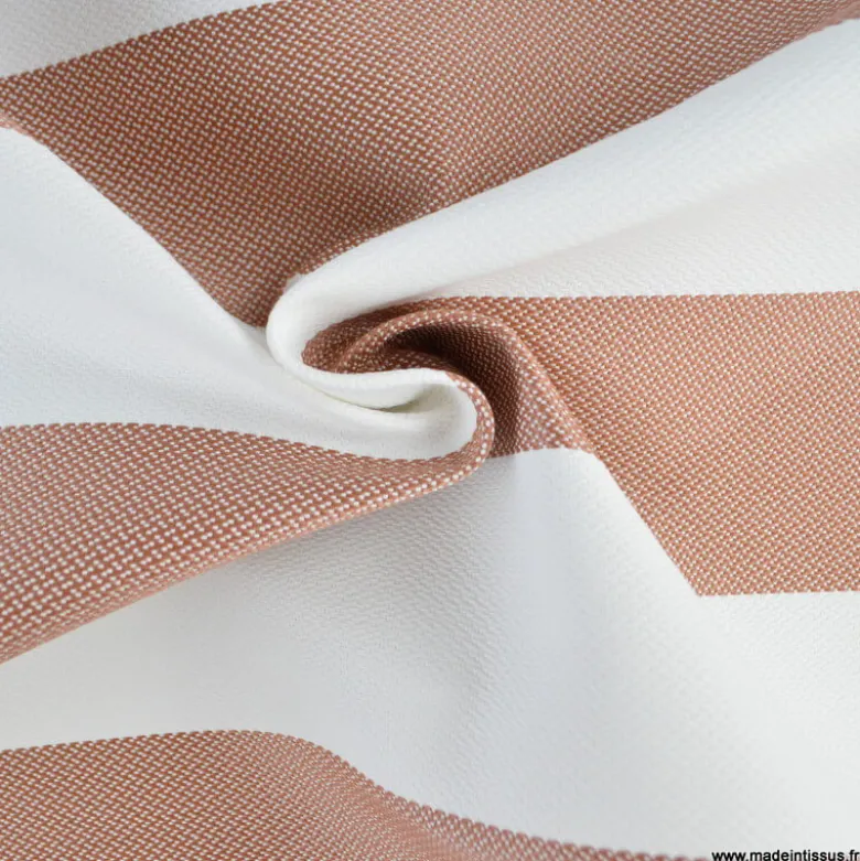 Tissu extérieur rayé Ponant terracotta – Déperlant & résistant UV - Grande largeur