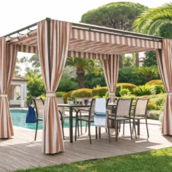 Tissu extérieur rayé Ponant terracotta – Déperlant & résistant UV - Grande largeur