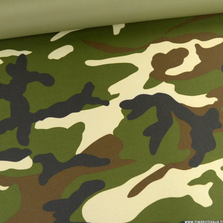 Tissu extérieur étanche Camouflage écru enduit PVC