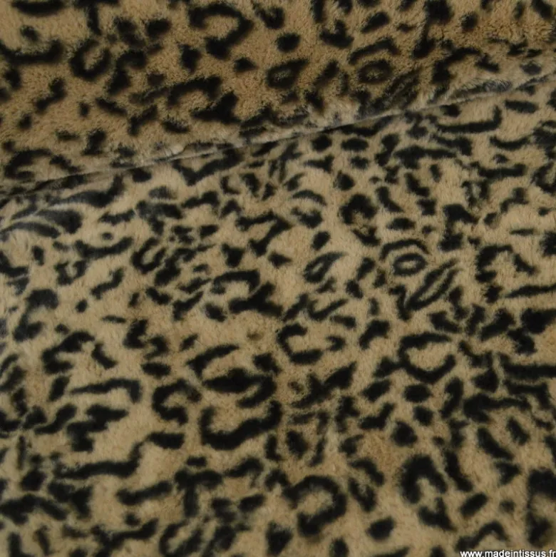 Tissu fausse fourrure bengal beige noir