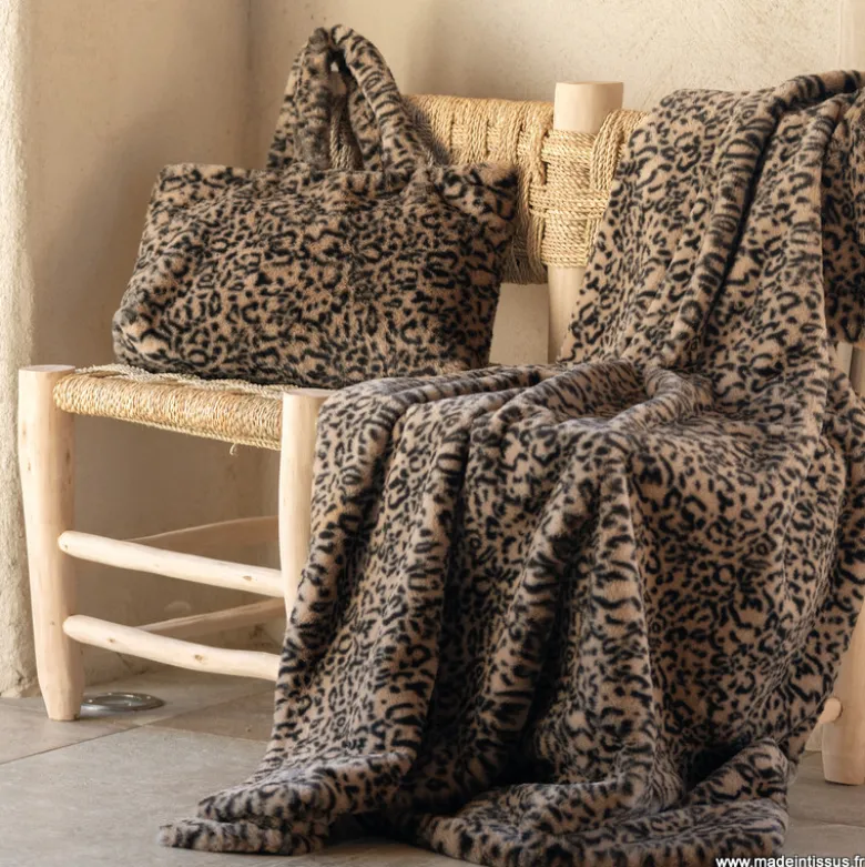 Tissu fausse fourrure bengal beige noir
